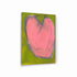 Love Note 3 art print: a pink heart with a gray-blue outline on an olive-green background, printed on brushed aluminum
