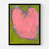 Love Note 3 art print: a pink heart with a gray-blue outline on an olive-green background, in a black frame
