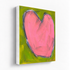 Love Note 3 art print: a pink heart with a gray-blue outline on an olive-green background, printed on stretched canvas