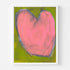 Love Note 3 art print: a pink heart with a gray-blue outline on an olive-green background, in a white frame