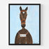 Framed artwork of a horse with a blue background and text 'LOVE REIGNS' equestrian wall art