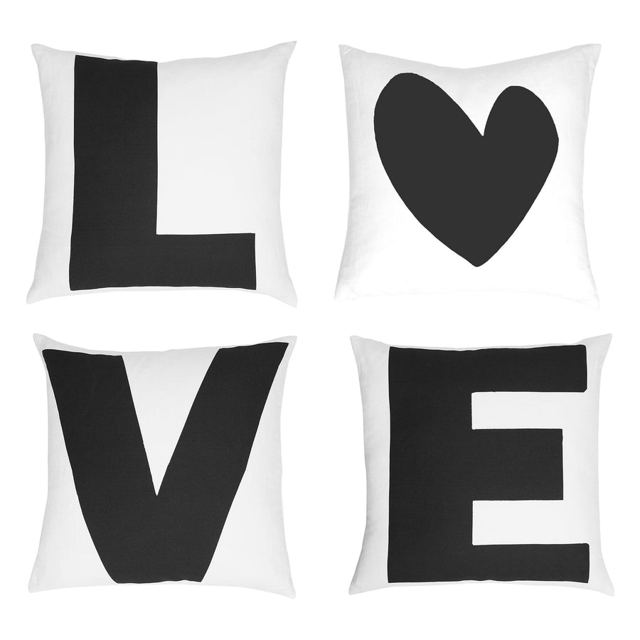 Black White Love X Two Pillow Set of 4 cotton linen - Cute designer square throw pillows by Kerri Rosenthal. Perfect for living room home decor.