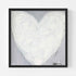 Morning My Love art print of a textured white heart filled with small white hearts on a gray background, in a black frame
