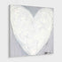 Morning My Love art print of a textured white heart filled with small white hearts on a gray background, mounted under plexi with a frameless finish
