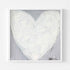 Morning My Love art print of a textured white heart filled with small white hearts on a gray background, in a white frame