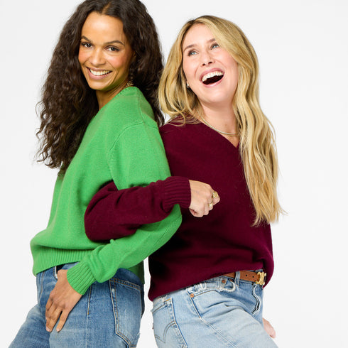 Frenchy cashmere v-neck patchwork pullover grass green and burgundy sweaters - Cute designer cashmere sweaters by Kerri Rosenthal