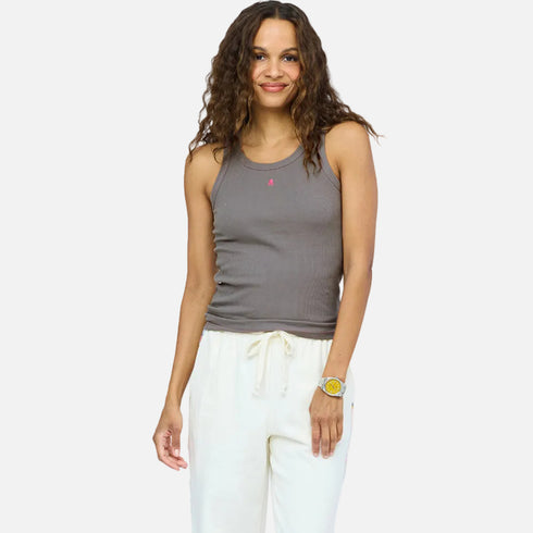 SoulCycle x KR Soul Brigade charcoal grey tank top with a tiny skull - Shop women's cute cotton tank tops by Kerri Rosenthal