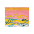 Sunset Summer art print: a horizontal landscape of a pink sky with an orange-gold band at the top, streaks of sunshine yellow, a teal horizon line, gray scribbled reeds and a white and teal foreground, signed Kerri, shown as an unframed print