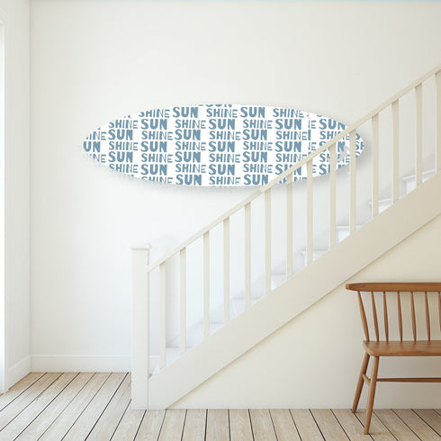 Bright surfboard design with summer-inspired word of art