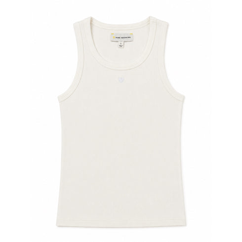 Kerri Rosenthal KR Tank in vanilla ribbed cotton with embroidered Imperfect Heart.