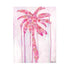 Where Love Grows art print: a palm tree built from layers of pink, coral and lavender hearts with the words love, beauty, strength and compassion, on a pale pink ground with pink paint drips, signed in the corner, shown as an unframed print