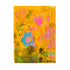 Wild Love Garden art print: a golden-orange field layered with a blue flower with a pink center, a pink blossom, olive-green patches and loose black handwritten marks, signed in the corner, shown as an unframed print