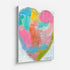 Wish Upon a Heart art print: a heart of soft patches of sky blue, teal, sunshine yellow, hot pink and coral with a lime-green stroke along one edge and a scribbled gray outline, mounted under plexi with a frameless finish