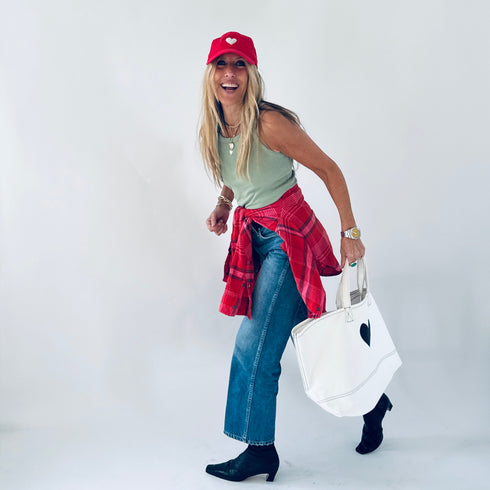 The KR army green ribbed tank top in a cotton blend with a contrast embroidered heart - Shop cute women’s tank tops by Kerri Rosenthal