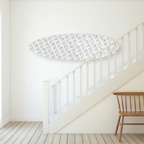 The Sketch in Love Black Surfboard by Kerri Rosenthal is a handmade surfboard with a love-inspired design, ideal for surfing or home decor.