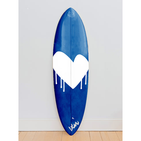 Marvelous Blue Drippy Heart surfboard by Kerri Rosenthal