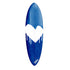 Drippy Heart blue and white surfboard by Kerri Rosenthal, handmade with a painterly blue base and signature heart design.