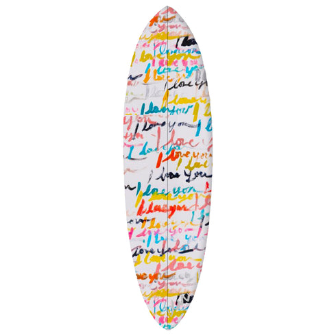 Colorful artwork by Kerri Rosenthal.
This board features playful and colorful “And So On” design, blending fine art with surf culture.