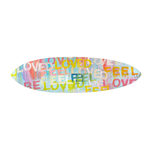 Colorful Feel loved surfboard art for surfing and wall artwork coastal home decor by Kerri Rosenthal
