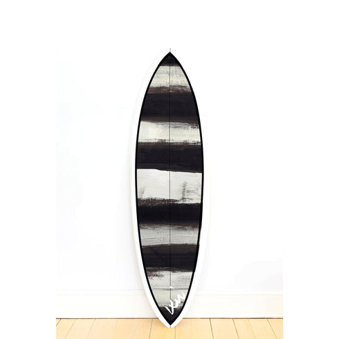 Designed for both function and decor, this handmade surfboard includes watertight mounting plugs for easy and secure wall hanging.