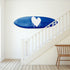 Handcrafted blue surfboard with expressive heart design by kerri rosenthal