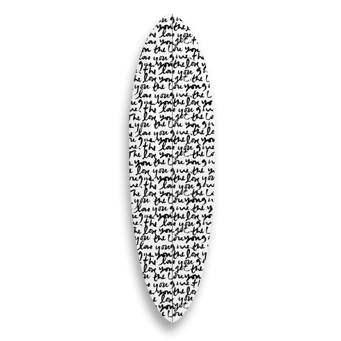 This surfboard features Kerri’s handwritten message of love and is signed by the artist, making it a functional yet collectible work of art.