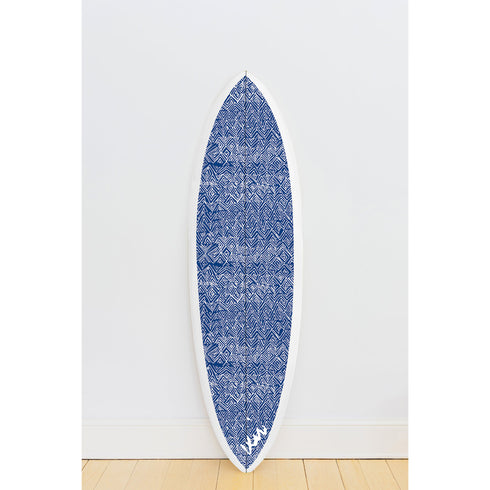 Custom denim blue jayney wall decorative painted surfboard designs by kerri rosenthal