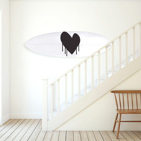 Artistic black and white surfboard, custom and signed by kerri rosenthal