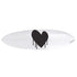 Handmade monochrome surfboard with dripping heart art by kerri rosenthal