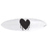 Handmade monochrome surfboard with dripping heart art by kerri rosenthal