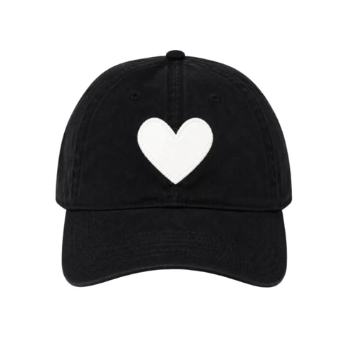 KR baseball heart patch black white cap hat 100% cotton - cute baseball caps by Kerri Rosenthal