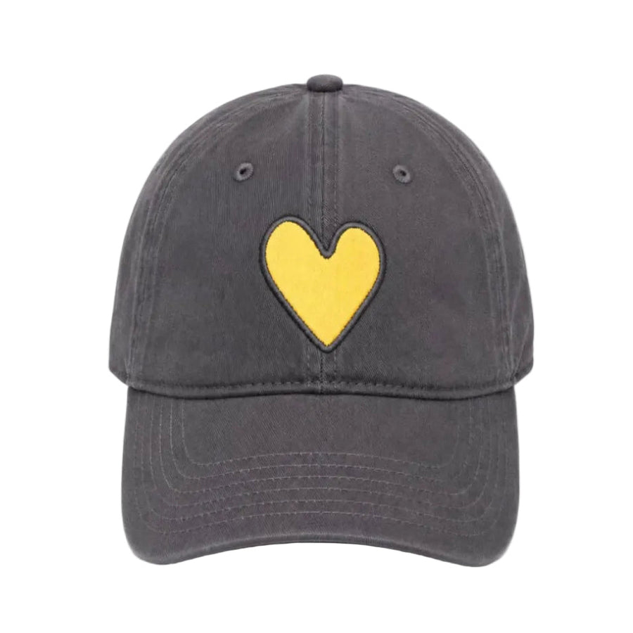 KR Imperfect heart coal baseball cap hat with yellow heart patch made from 100% cotton and adjustable strap - Shop heart baseball caps by Kerri Rosenthal