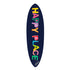 Happy Place vibrant word art on Surfboard, colorful word with navy blue ground surfboard for surfing and wall artwork Perfect for home decor by Kerri Rosenthal