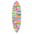 With a bold word-based design, this handmade surfboard can be hung vertically or horizontally using the watertight plugs on its underside.