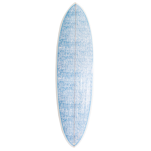 Abstract custom indigo blue jayney wall decorative painted surfboard by kerri Rosenthal