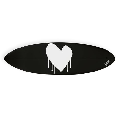 Unique artwork of heart design coastal surf decor surfboard by Kerri Rosenthal