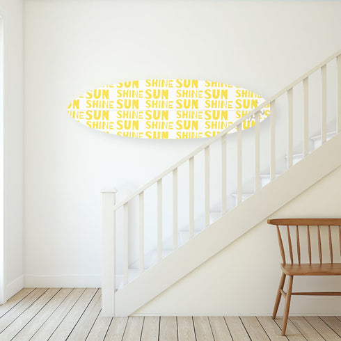 Vibrant yellow surf boards with white detailing handmade by kerri rosenthal