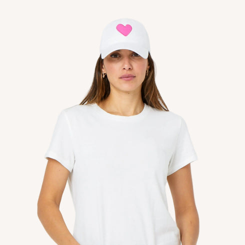 Stylish KR Imperfect white with pink heart hat 100% cotton adjustable strap - cute stylish baseball caps hats by Kerri Rosenthal