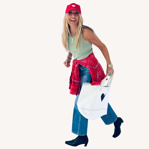 KR white chenille heart on cherri red baseball cap hat made from 100% cotton with an adjustable strap - Shop cute heart baseball caps by Kerri Rosenthal