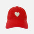 KR white chenille heart on cherri red baseball cap hat made from 100% cotton with an adjustable strap - Shop cute heart baseball caps by Kerri Rosenthal