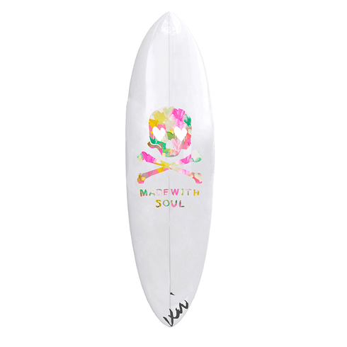 Custom surfboard adds a bold, sunny pop of color to beach houses or modern interiors.