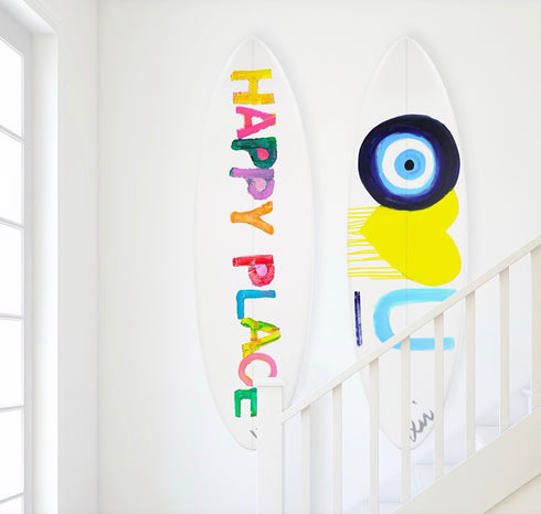 Decorative surfboard with Kerri Rosenthal artwork