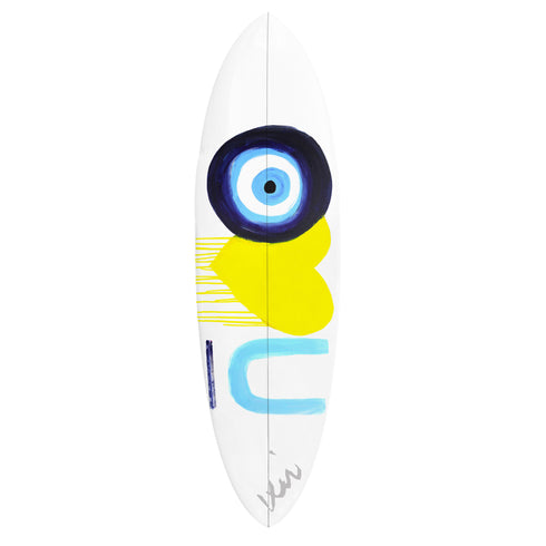 Custom multi there I said it wall decorative painted surfboard by Kerri Rosenthal
