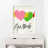 Colorful Birds of a Feather modern wall art painting based on Kerri's love of love and featuring her iconic imperfect hearts—unique heart with wings artwork for living room decor