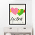 Colorful Birds of a Feather modern wall art painting based on Kerri's love of love and featuring her iconic imperfect hearts—unique heart with wings artwork for living room decor