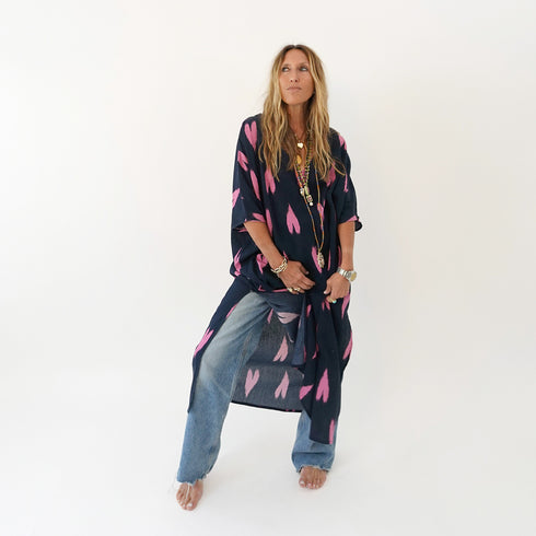 Navy blue roper ikat heart coverup dress beach with blue denim jeans - Shop cute coverup dresses by Kerri Rosenthal