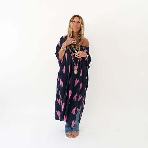 Navy blue roper ikat heart beach coverup with kimono sleeve - Shop cute coverup dresses by Kerri Rosenthal