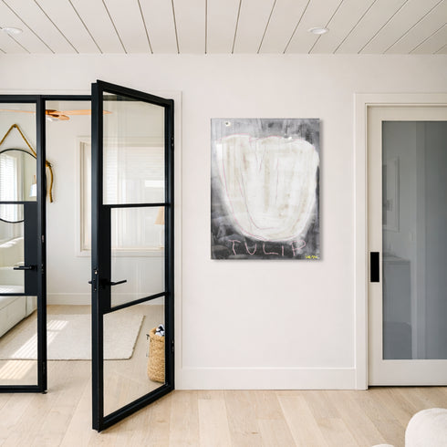 La white and black wall hung art tulip - Shop abstract artwork decor for the living room by Kerri Rosenthal.