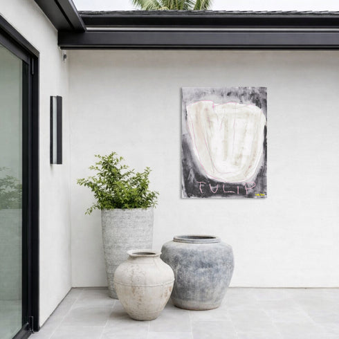 La black and white wall hung abstract tulip art - Shop abstract artwork decor for the living room by Kerri Rosenthal.