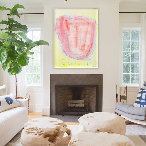 La tulipe yellow red wall word art print - Perfect wall artwork for home decor by Kerri Rosenthal